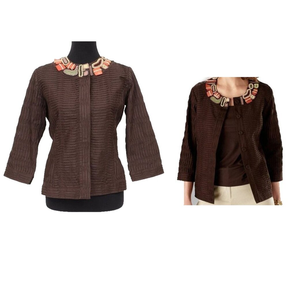 Chico Burundi Beat Bernita Tribal Beading‎ Embroidery Jacket Size 0 (XS) Office